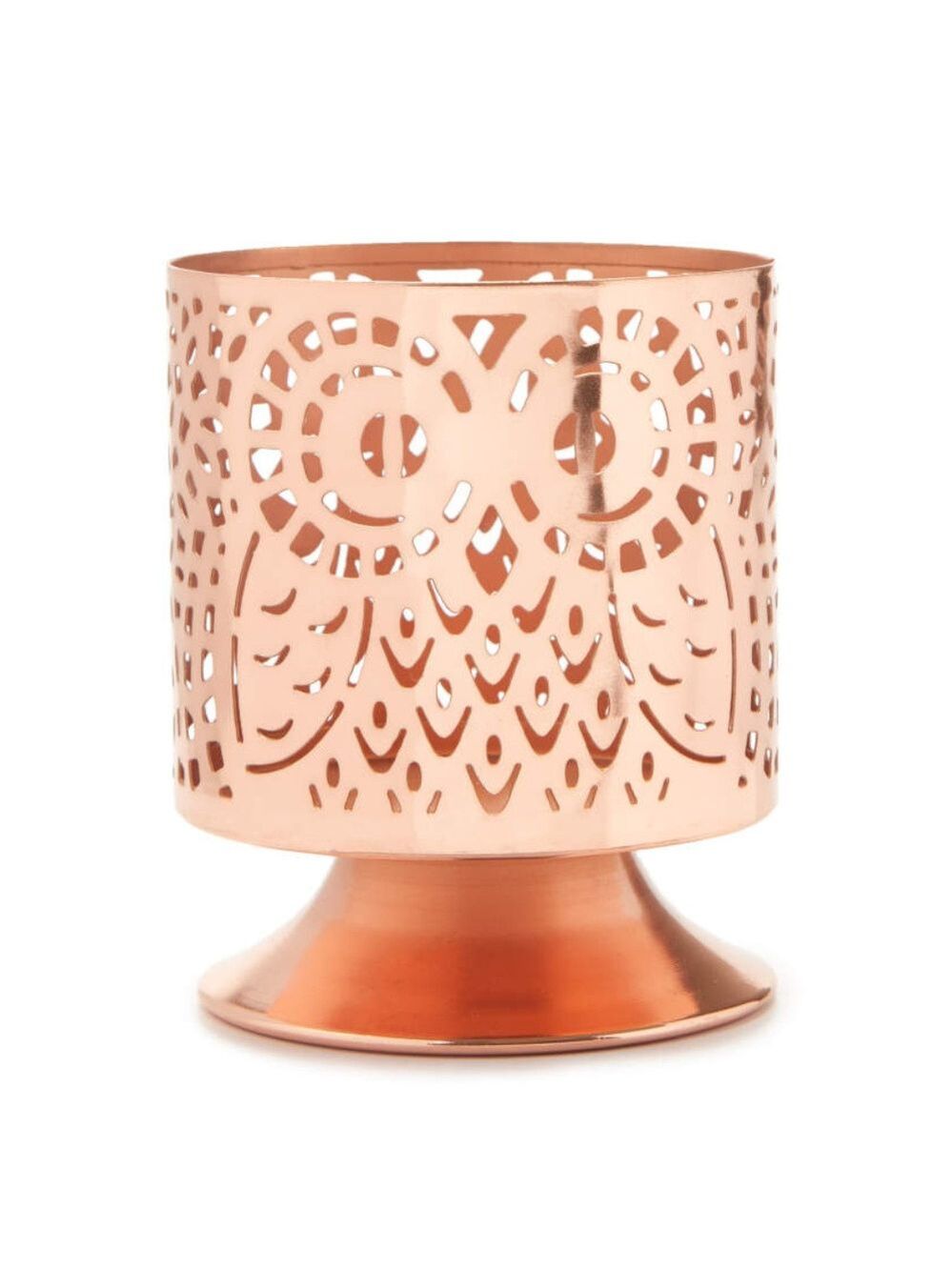 Rose Gold Metal Owl Pedestal Candle Sleeve